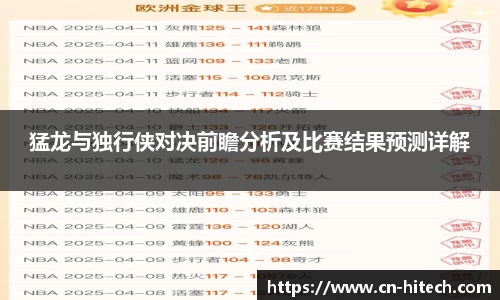 猛龙与独行侠对决前瞻分析及比赛结果预测详解